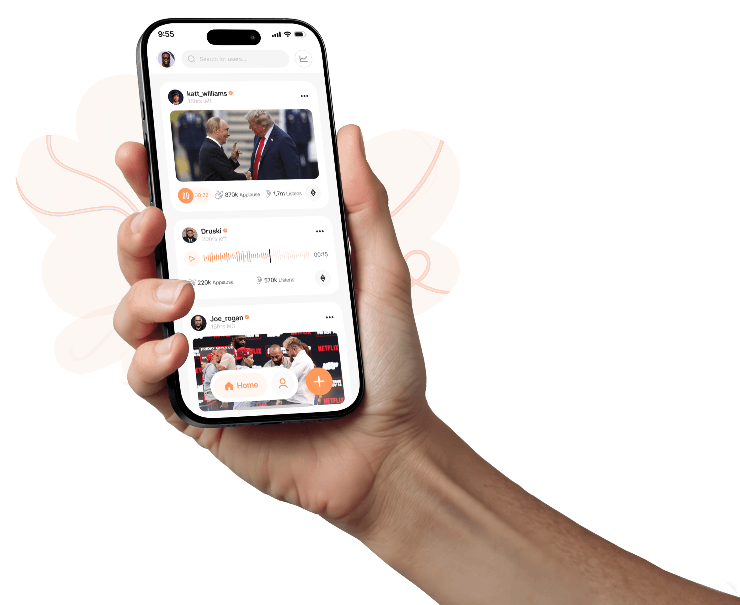 Hand holding phone with Gist app interface